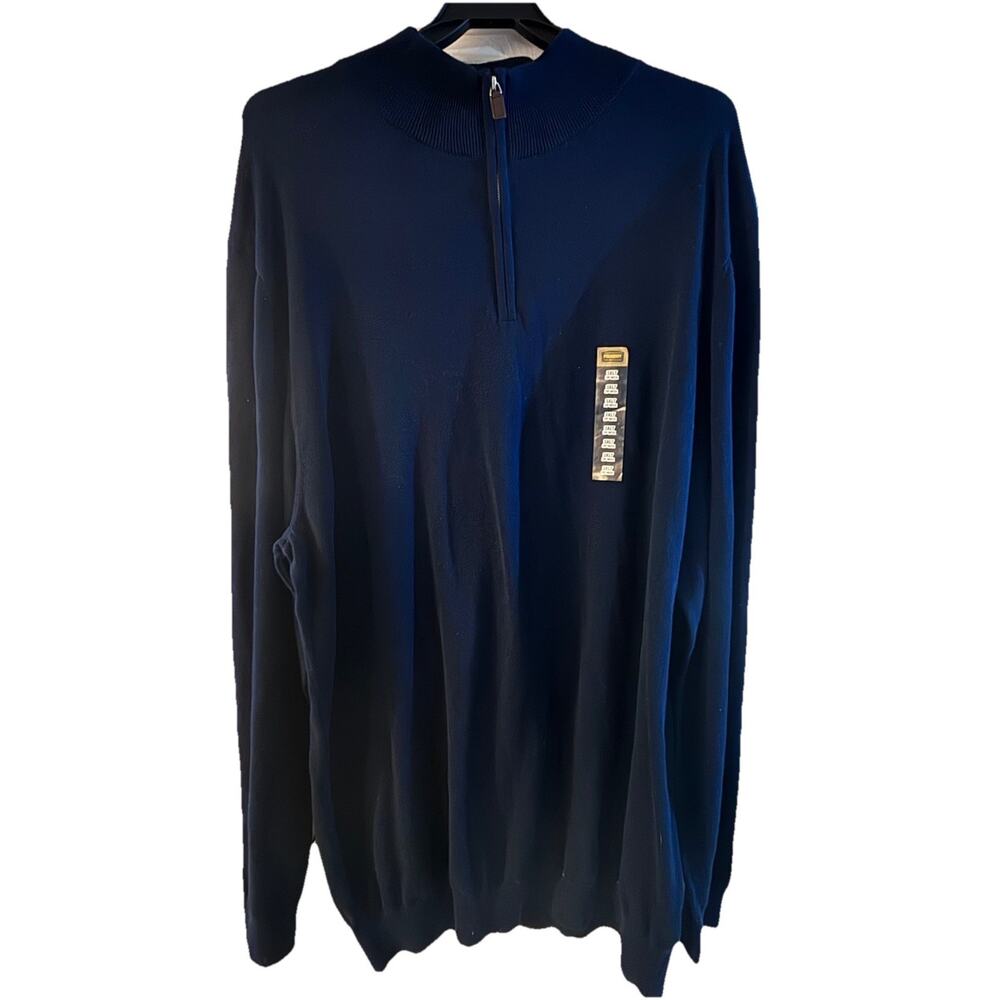 NEW The Foundry 3XLT Blue Pullover Sweater Cotton, Indigo Twist Knit Quarter Zip